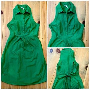 Emerald Green sleeveless shirt dress with tie back